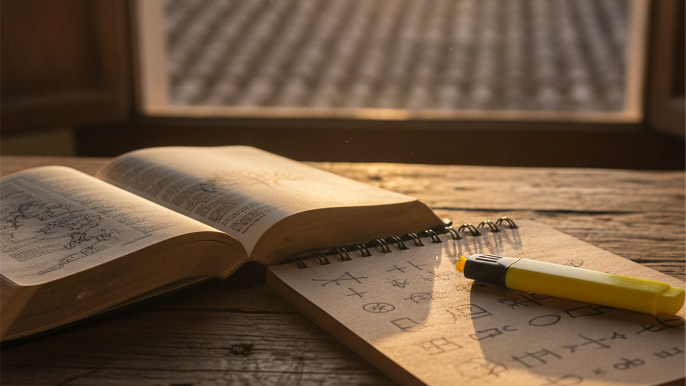 biblia abierta con cuaderno de plan de lectura