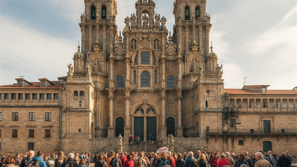 Catedral de Santiago de Compostela con peregrinos