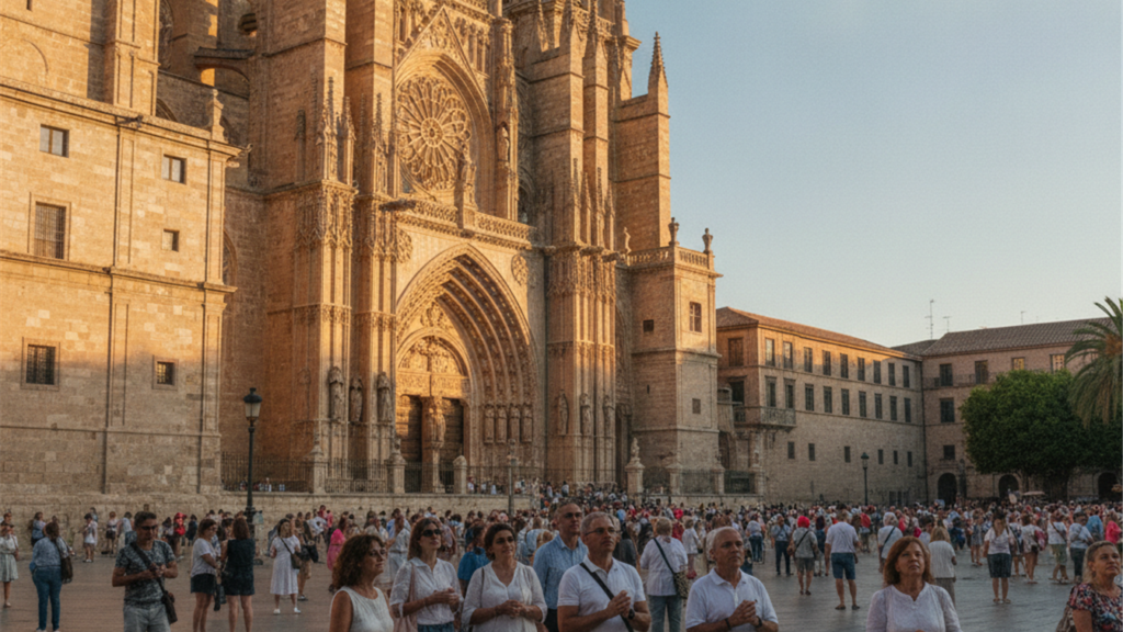 Catedral espanola con fieles reunidos