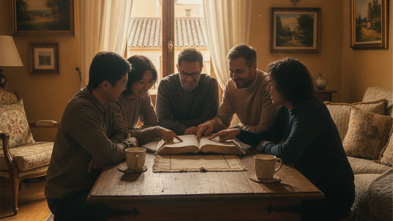 Grupo de personas leyendo la Biblia en comunidad
