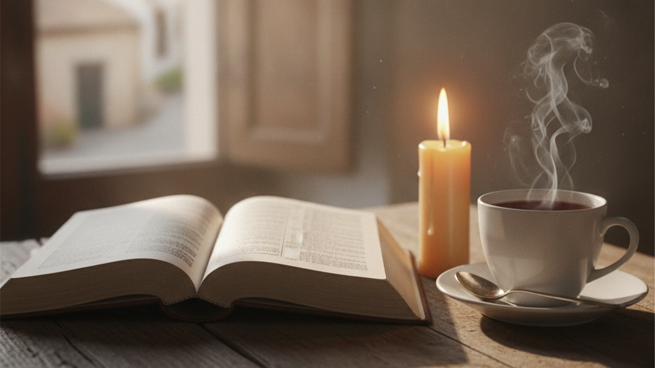 biblia abierta con vela oracion