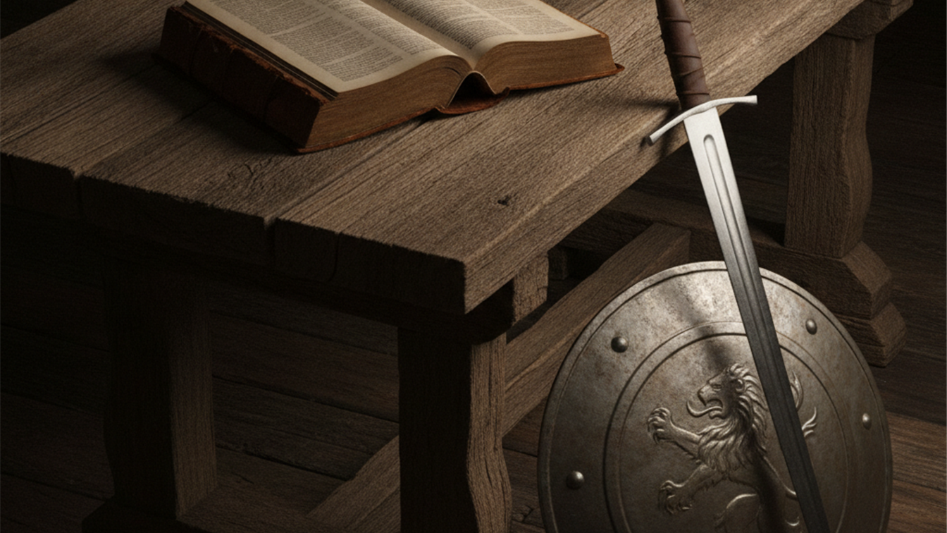 biblia abierta escudo y espada