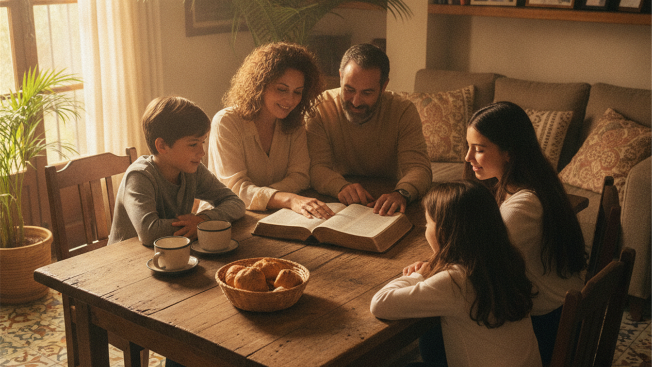 familia leyendo la biblia bienaventuranzas