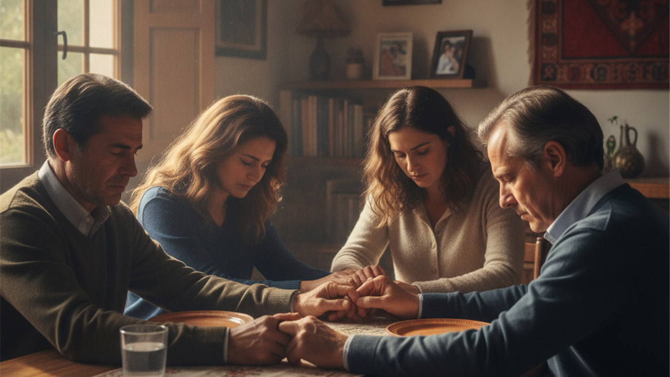 familia orando junta en tiempos dificiles