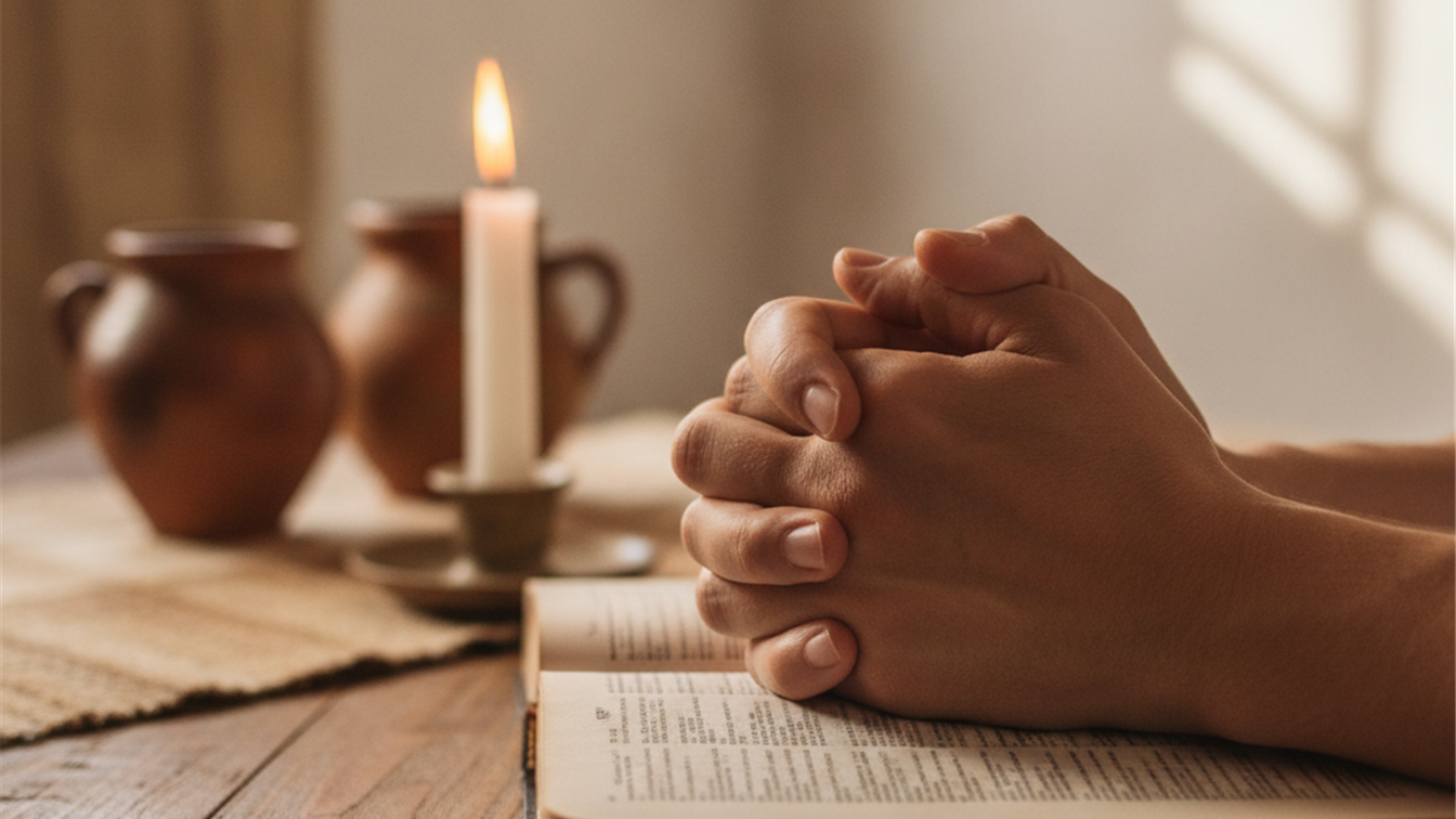 manos en oracion sobre la biblia abierta