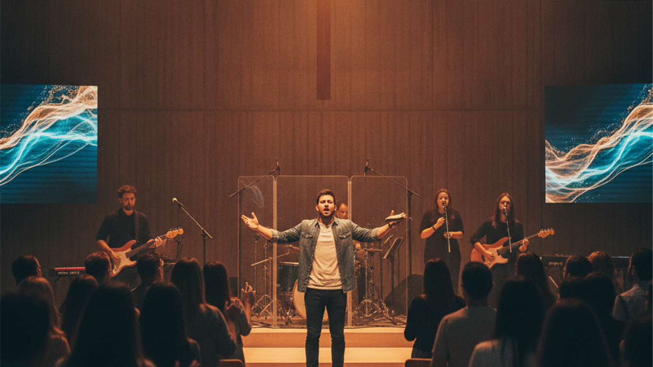Pastor predicando en una iglesia evangélica moderna en España