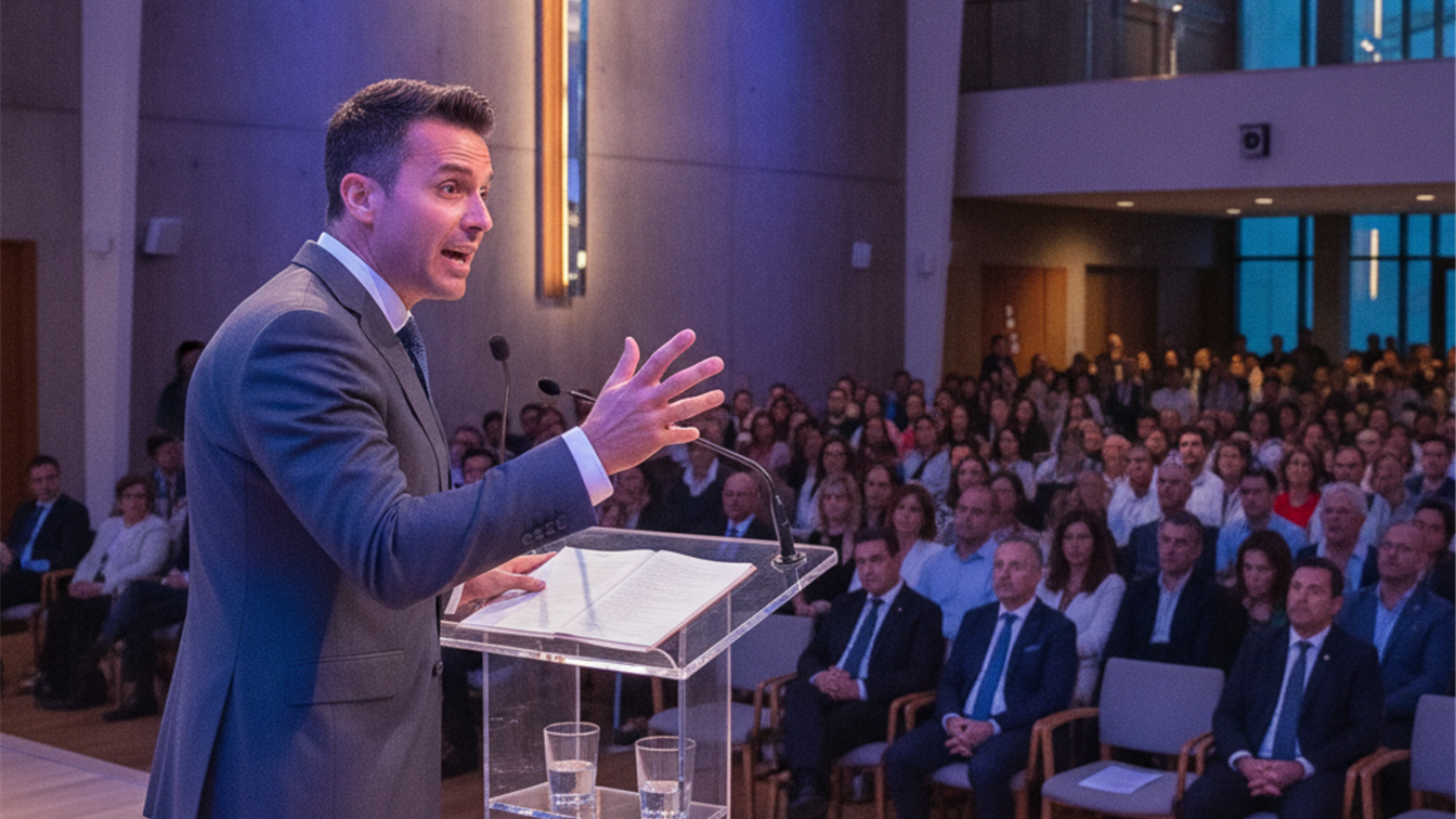 Pastor predicando en iglesia evangelica moderna