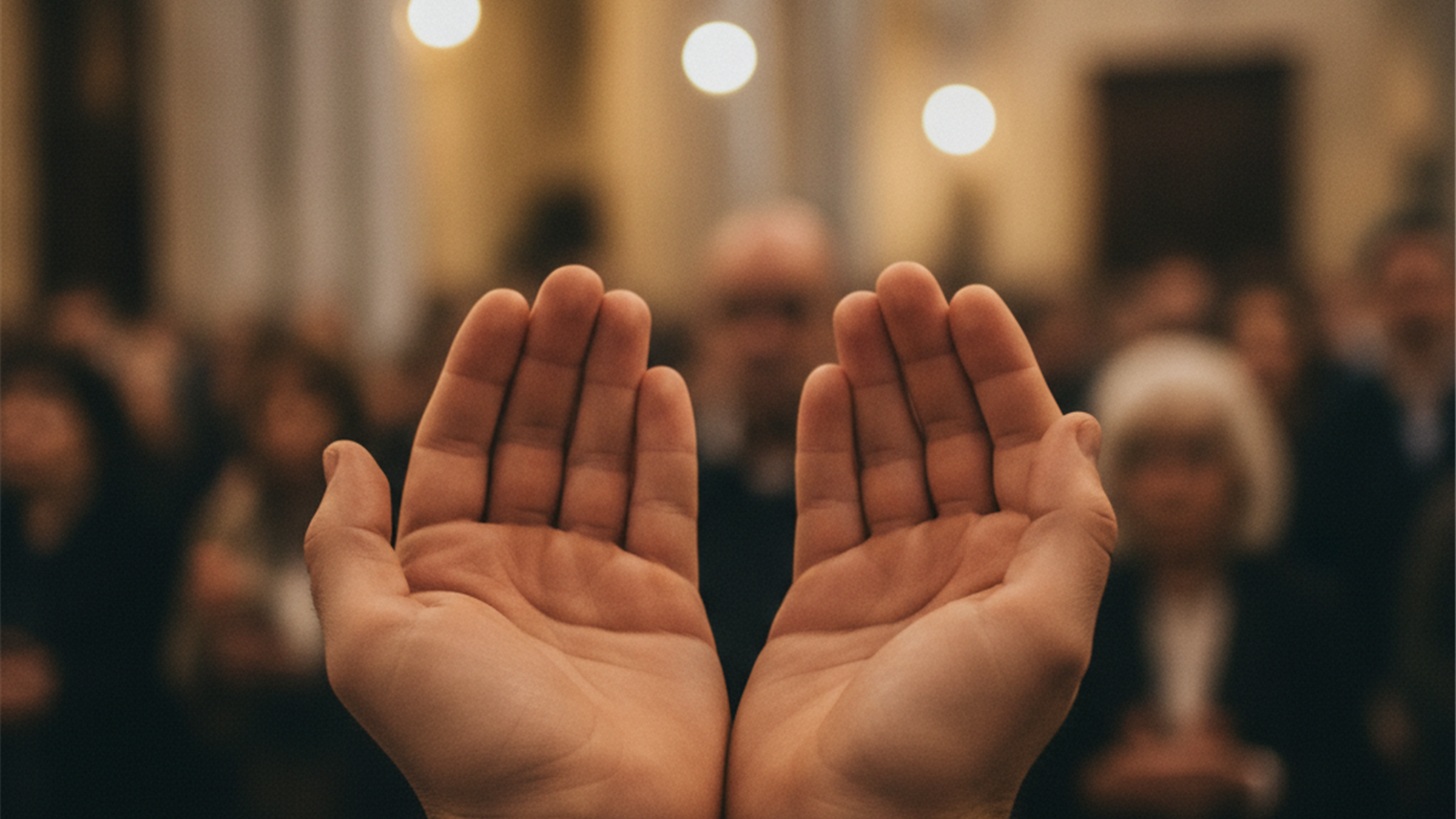 Manos en oracion y adoracion cristiana