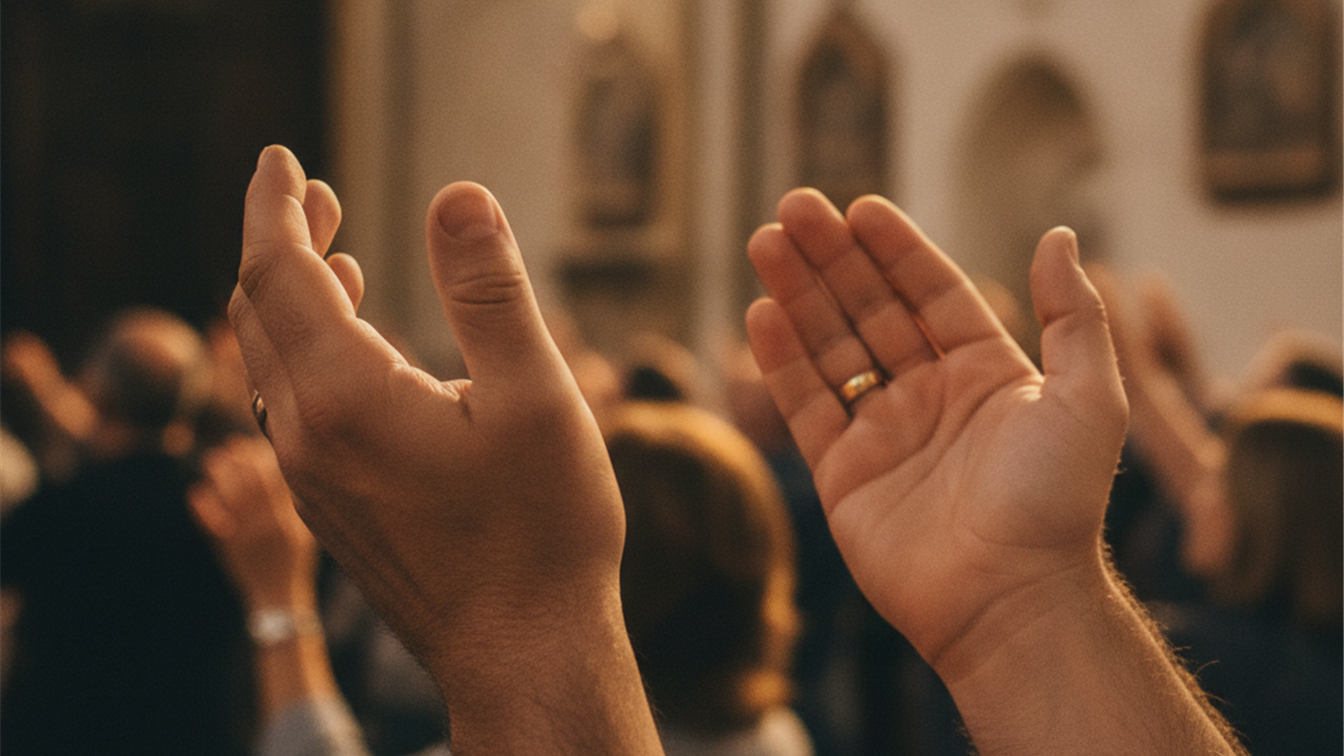 Manos abiertas en adoracion cristiana evangelica