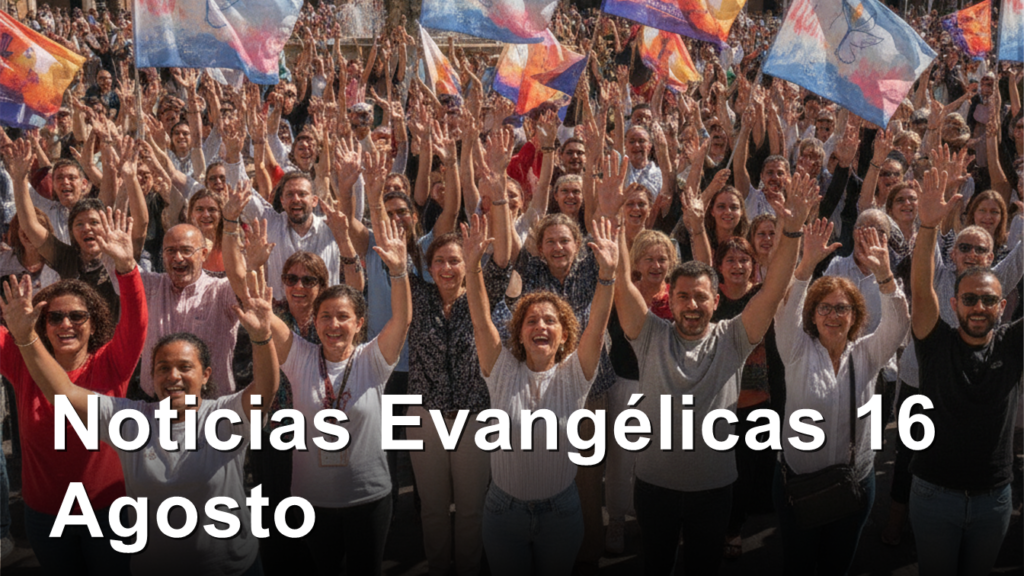Multitud cristiana marchando en adoracion