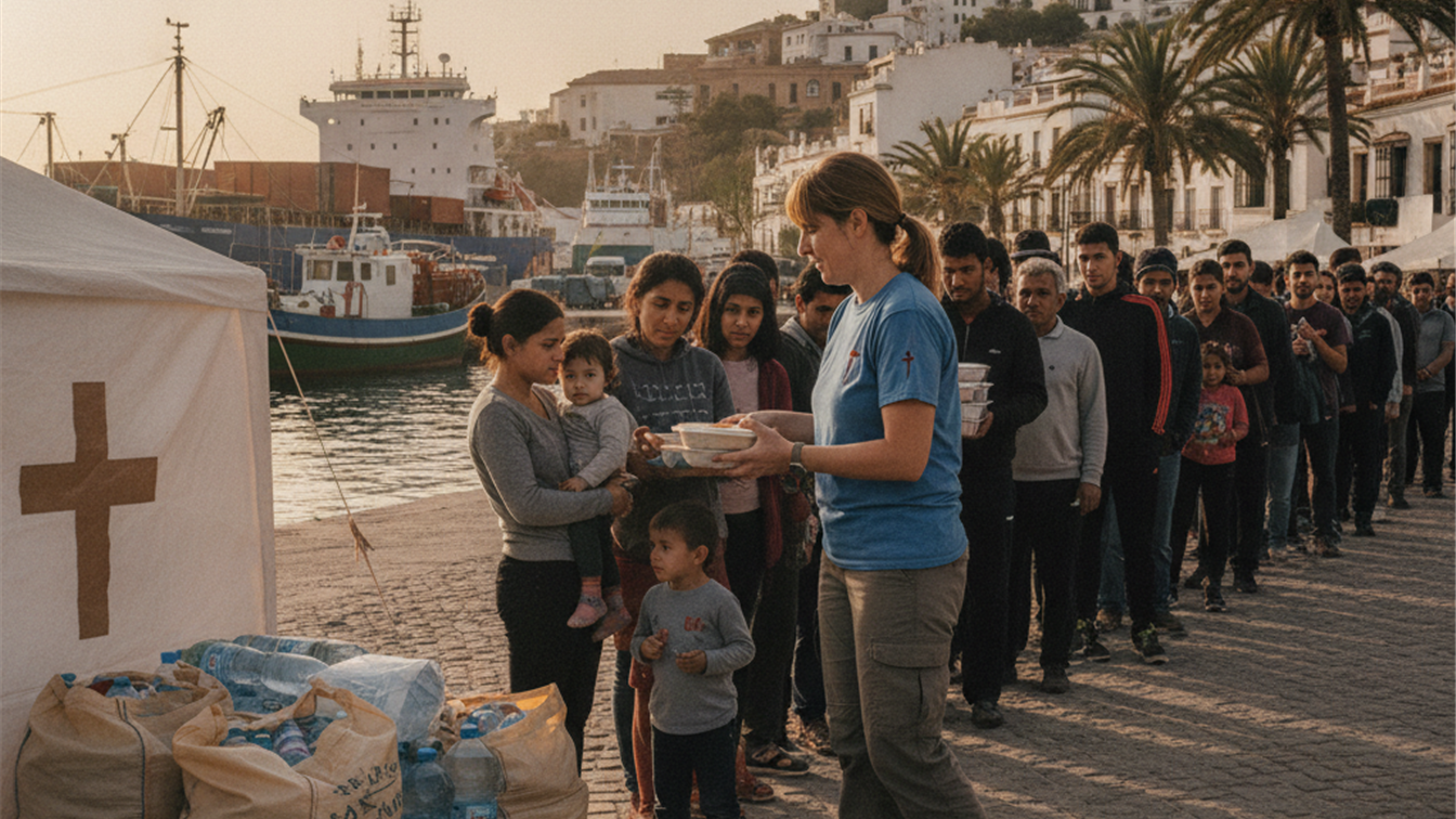 Misionero evangelico ayudando a refugiados en el Mediterraneo