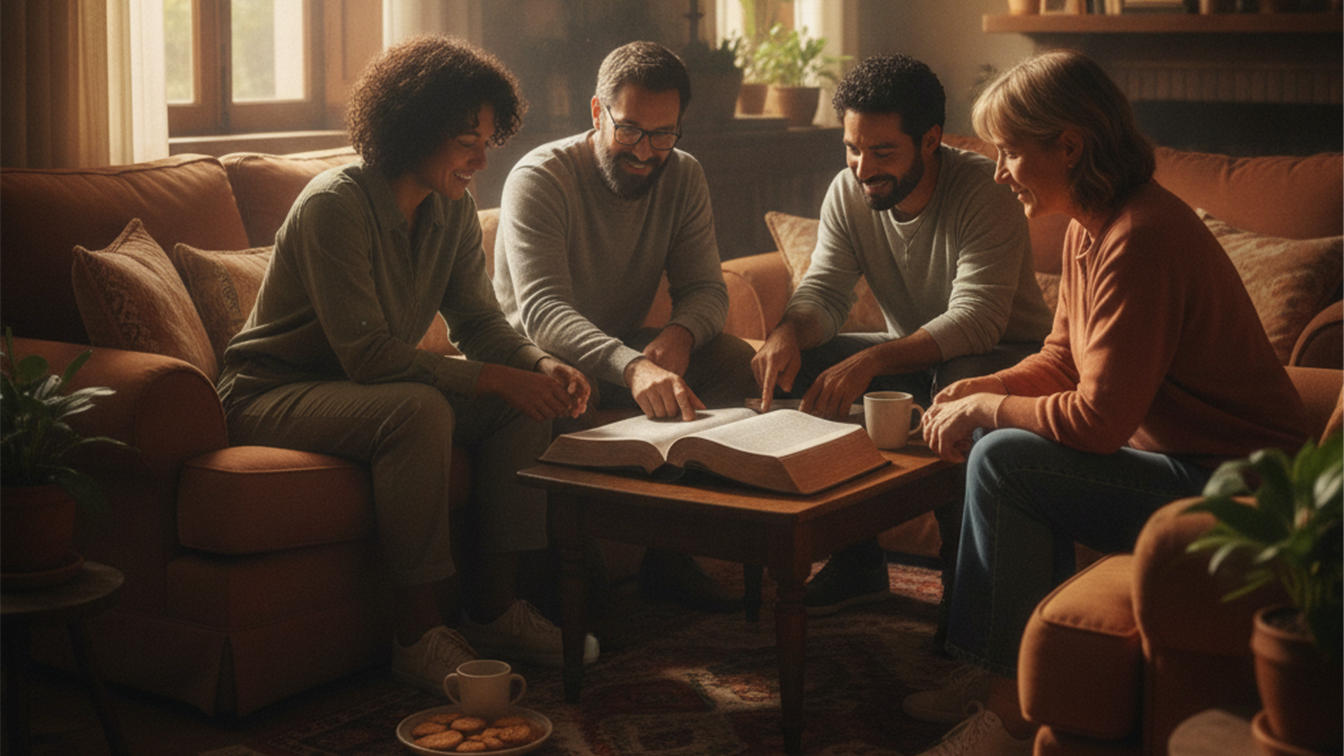 Personas leyendo la Biblia en comunidad
