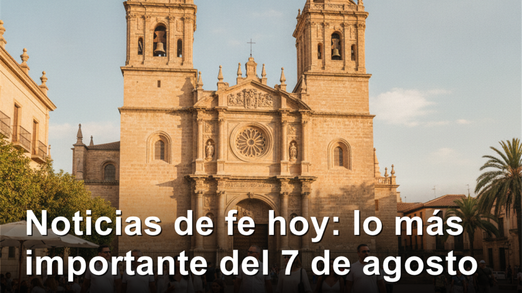 Fachada de catedral espanola con fieles caminando