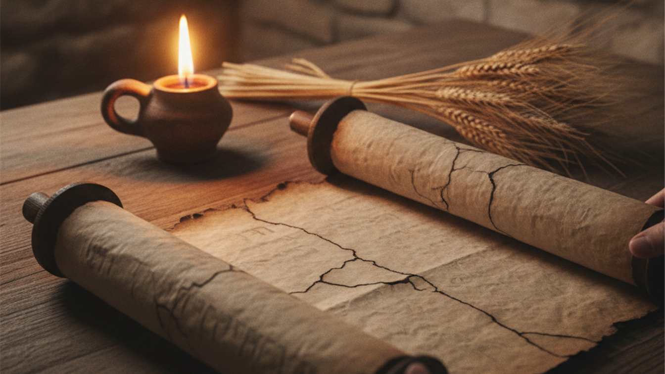 rollo antiguo hebreo lampara aceite trigo Biblia
