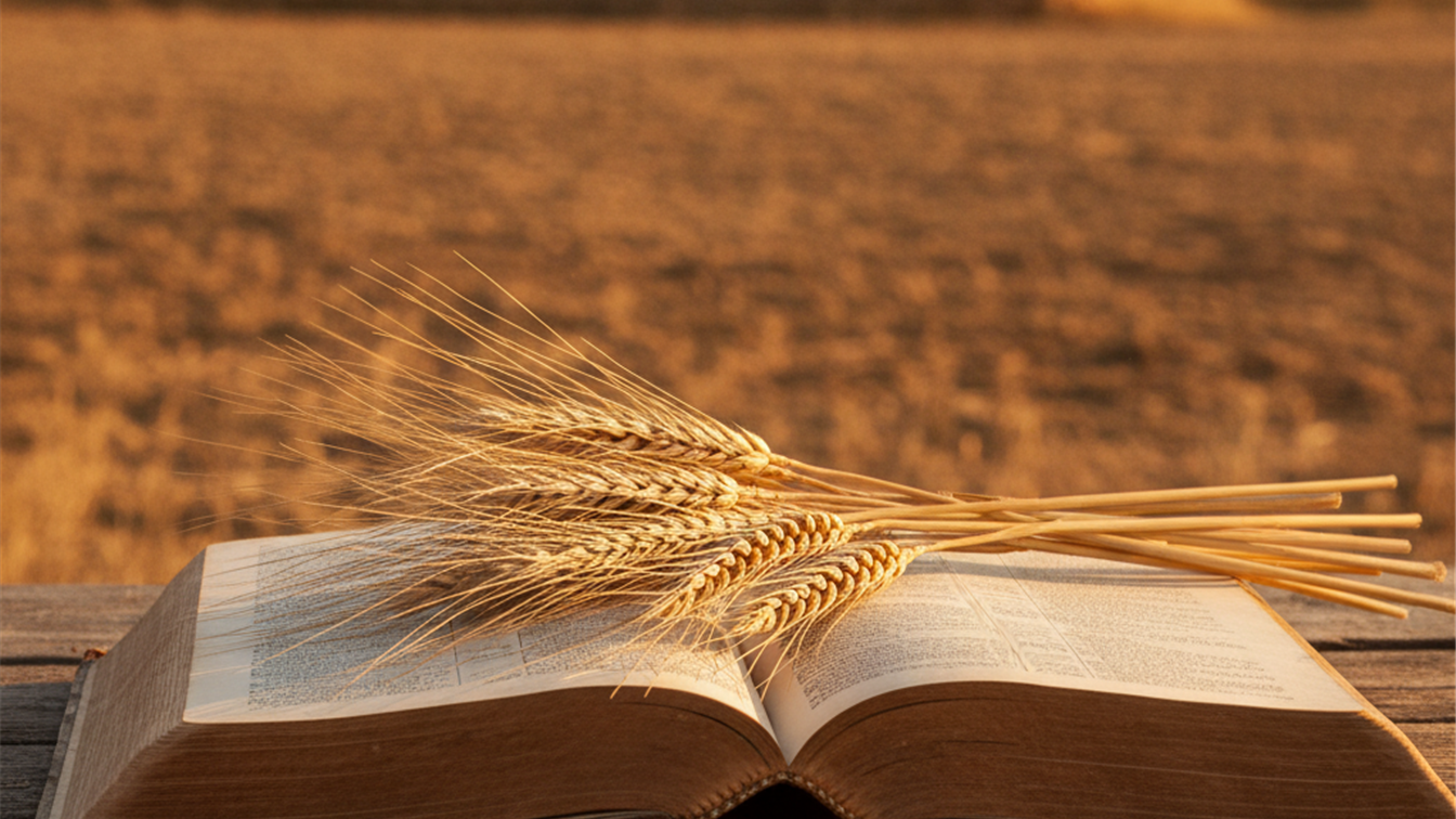 Biblia abierta espigas de trigo historia Rut cosecha