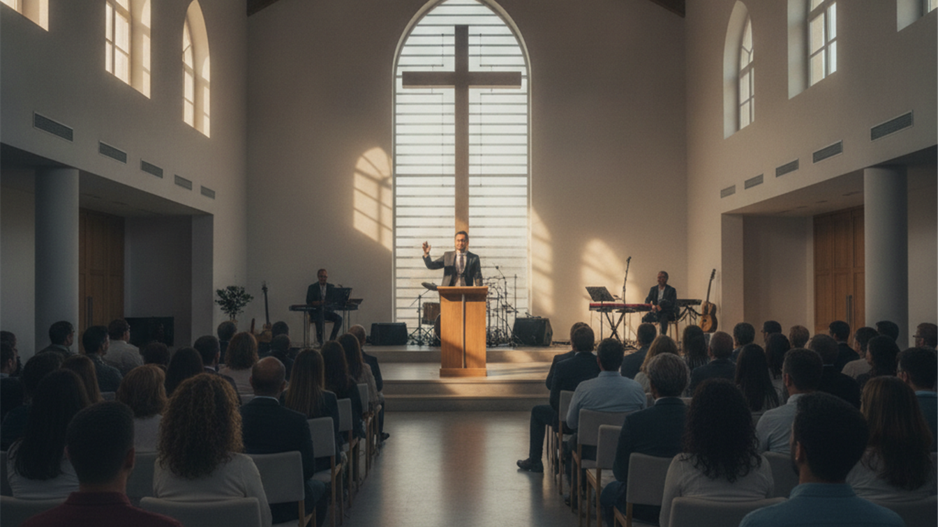Culto evangelico en iglesia moderna en Espana