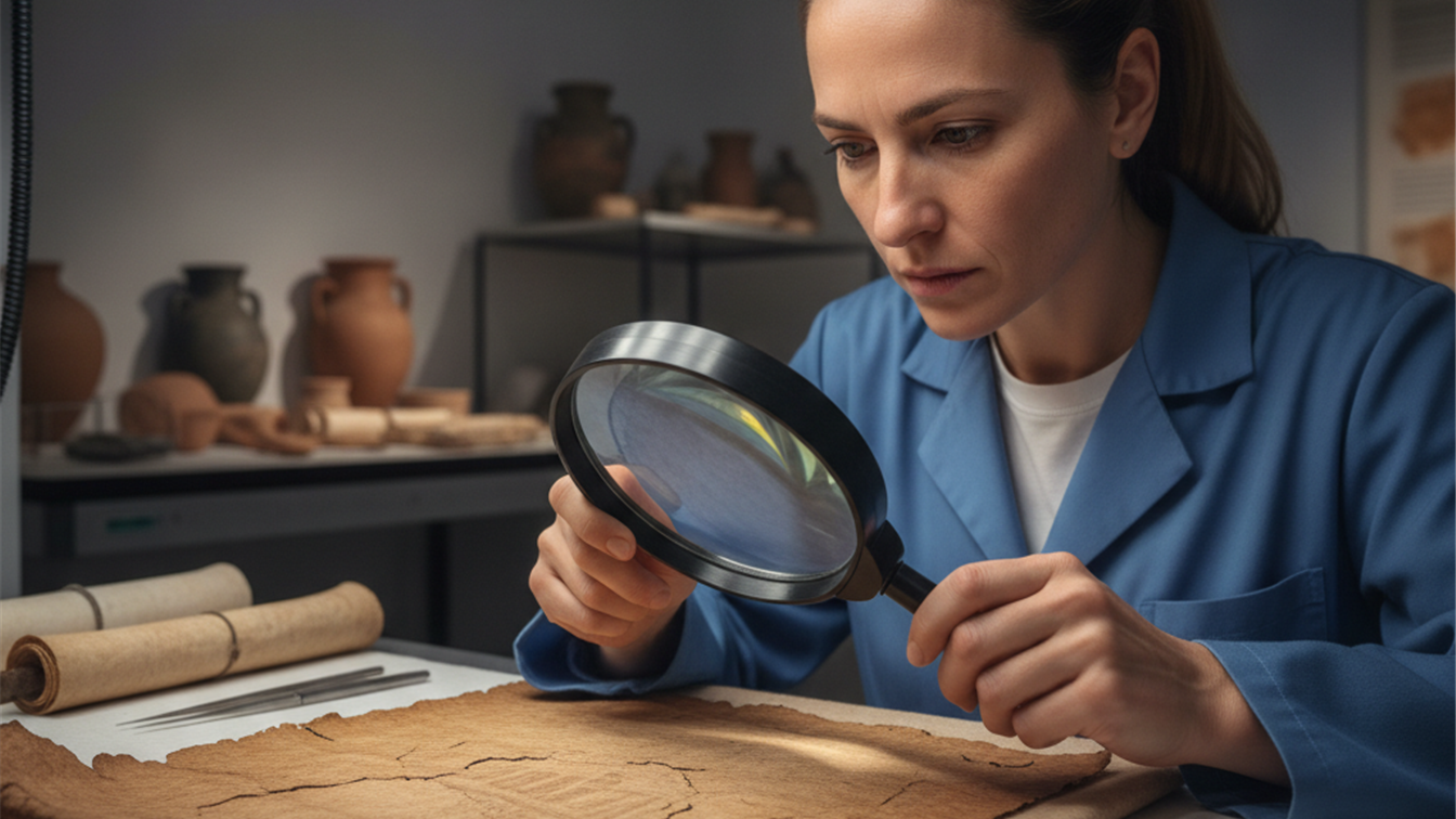 Investigador examinando manuscrito bíblico antiguo