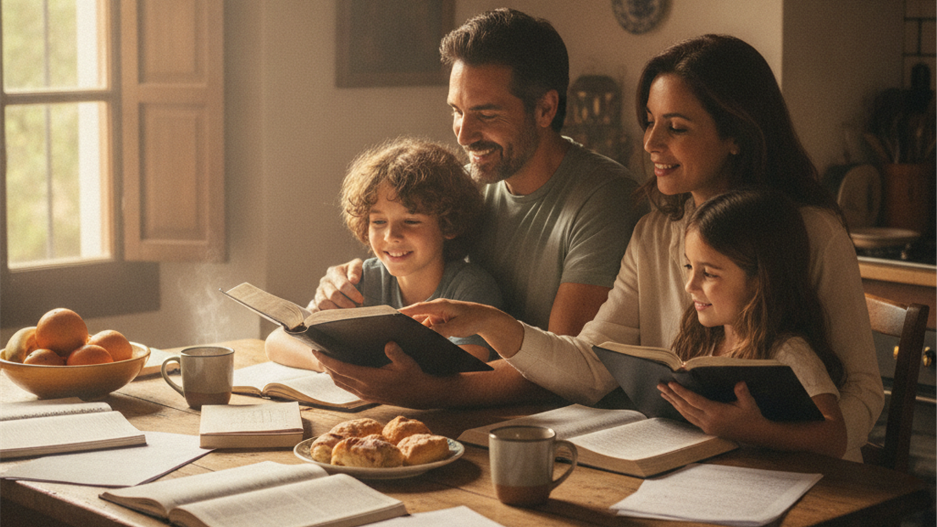 familia leyendo la Biblia promesas de Dios