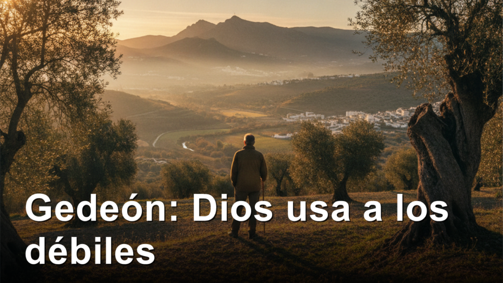 Hombre mirando un valle al amanecer entre olivos en Espana