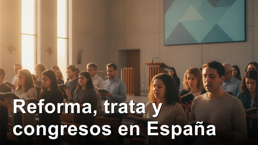 Adultos leyendo la Biblia en una iglesia evangelica en Espana