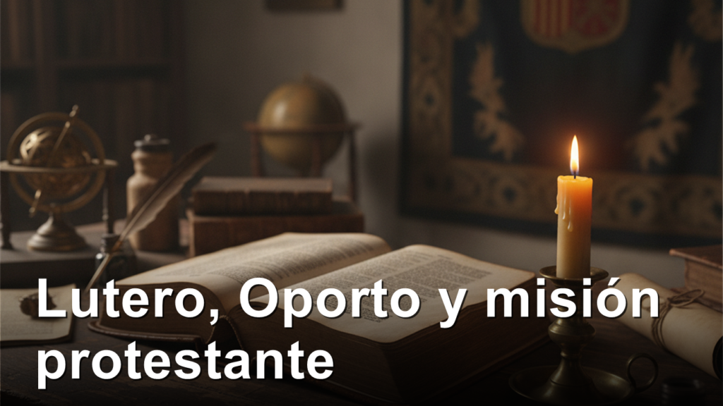 Biblia antigua abierta con una vela encendida sobre un escritorio de madera